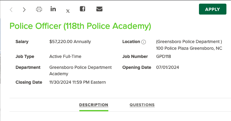 Screenshot of Greensboro Police Department Application